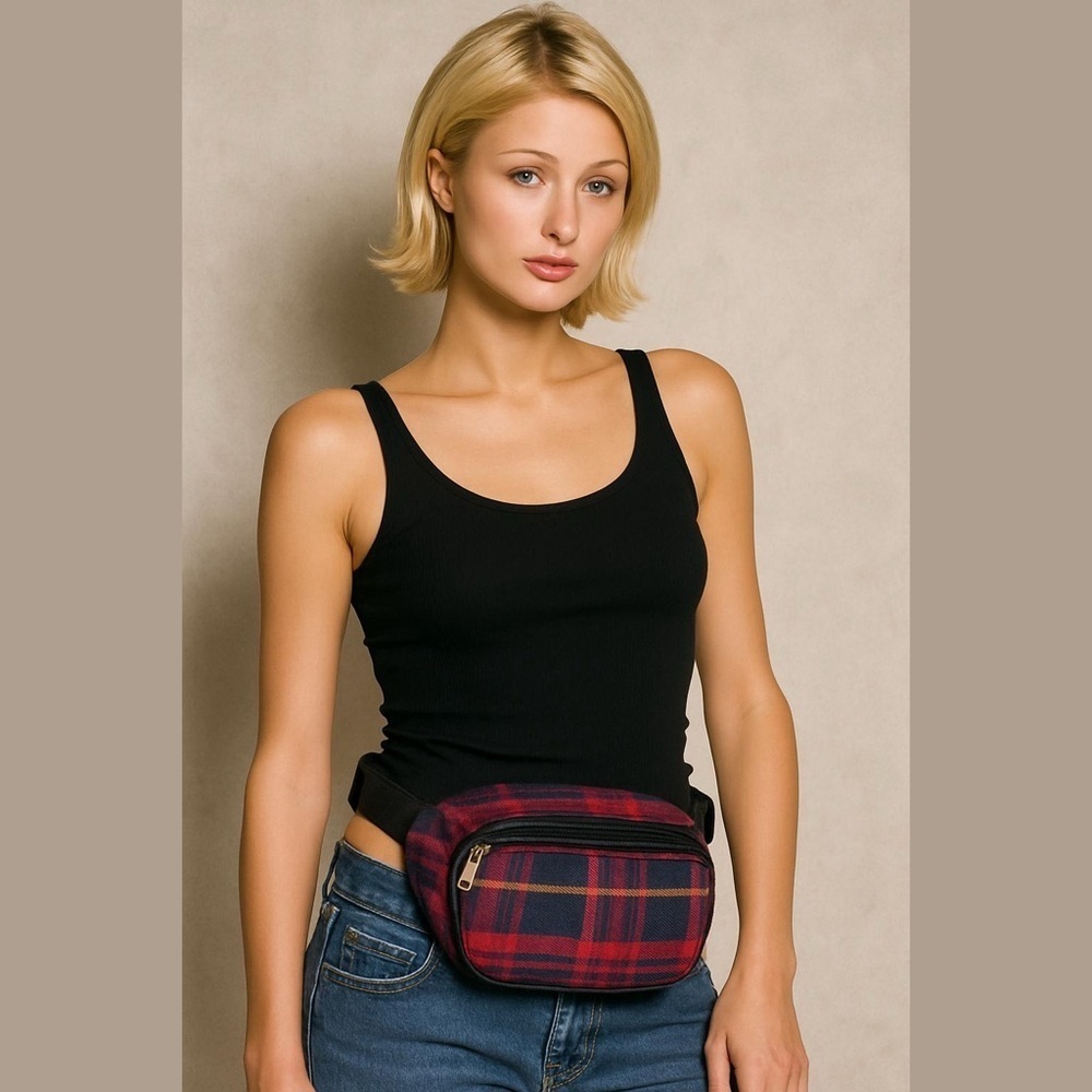 Nordstrom Plaid Faux Leather Fanny Pack